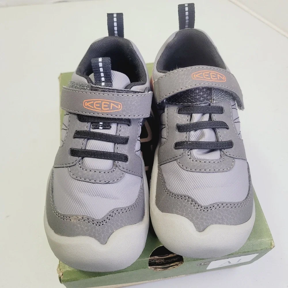 Keen Toddler Knotch Peak Shoes Size 9C Grey Orange Hook Loop Bungee Sneaker